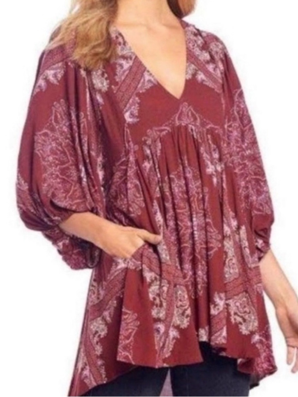 NWT Free People Say You Love Me Mini Dress Pomegranate Paisley Boho Size M.